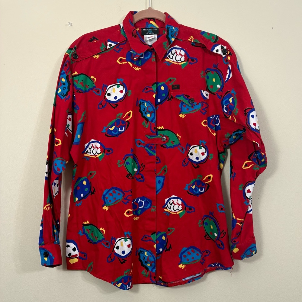Vintage Rocky Mountain clothing women’s L Turtle Print button up shirt red cl